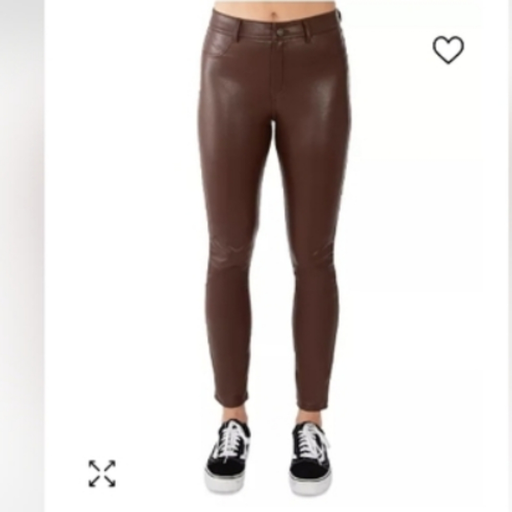 Junior's Rewash Faux Leather Faux Pocket Skinny Jeans Chocolate